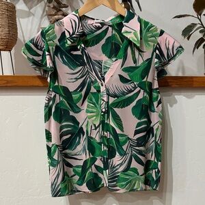 Alice + Olivia Green Leaf Print Button Down Shirt